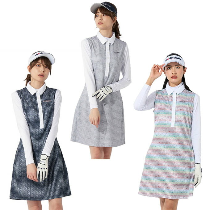 マリクレール ワンピース ゴルフウェア 長袖インナー付きワンピース ワンピ かわいい おしゃれ レディース marie claire 713-407 【ご自宅配送限定】‥