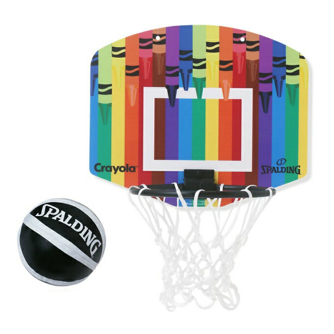 Crayolaのクレヨンをストライプに見立てたデザインのマイクロミニ。 ■ボードサイズ：W28.6cm×H24cm ■リングサイズ：直径16cm ■ミニボールサイズ：直径10cm ■ボード材質：プラスチック 検索ワード：家庭用バスケットゴール バスケゴール バスケットボールゴール バスケットボール バスケット バスケ