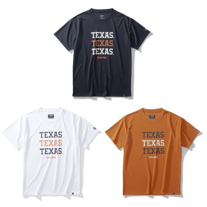 TEXASロゴを配色で配置した三連ロゴTシャツ ■カラー：BK、OR、WH ■サイズ(cm)： M(着丈/70、胸囲/104、肩幅/48.5、袖丈/19) L(着丈/72、胸囲/108、肩幅/50、袖丈/20) ※製品によって仕上りサイズに多少の誤差がありますのでご了承下さい。 ■素材：ポリエステル100% ■原産国：中国 ■機能：吸汗×速乾、UV、ストレッチ 検索ワード：半袖Tシャツ 半袖シャツ 半そで Tシャツ 機能Tシャツ バスケットウェア プラクティスシャツ バスケットボール バスケ ウェア ウエア バレーボール バレー バレーボールウエア