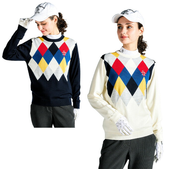 マンシング Munsingwear ゴルフウェア セーター レディース SEASON COLLECTION アーガイル柄クルーネックセーター MG4FST80L その1