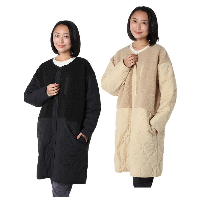 楽天ヒマラヤ楽天市場店【全品対象最大10％OFFクーポン 2025/11/30 0:00〜12/11 1:59】アンドライフ &life ロングコート レディース ボア切替キルトノーカラーロングコート AL451105C72【ご自宅配送限定】