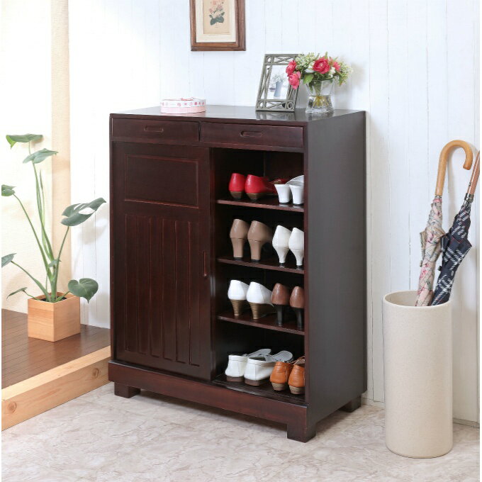 谷村実業 収納 和風引き戸シューズボックス 80cm TAN-162-80【メーカー直送】【ご自宅配送限定】‥ [2]