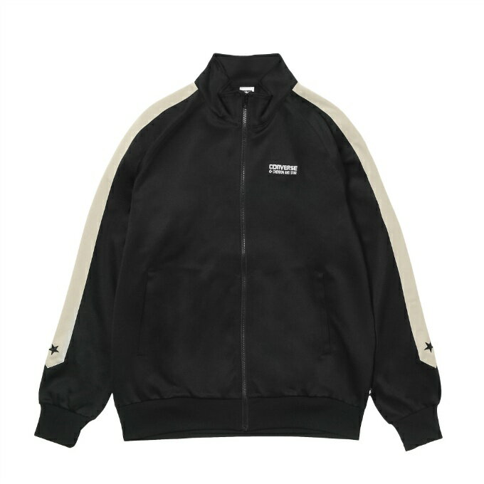 ■カラー：BK ■サイズ： M ( 身幅/58cm、着丈/67cm、裄丈/86cm ) L ( 身幅/60cm、着丈/70cm、裄丈/89cm ) XL ( 身幅/62cm、着丈/73cm、裄丈/92cm ) ※製品によって仕上りサイズに多少の誤差がありますのでご了承下さい。 ■素材： 本体/ポリエステル98%、ポリウレタン2% リブ部分/ポリエステル97%、ポリウレタン3% ■特長： ・吸汗速乾性能を持つジャージ素材を採用。 ・肩から袖にかけてシェブロン＆スターのロゴをイメージしたカッティング表現。 ■原産国：中国 検索ワード：トレーニングウェア トレーニングジャケット