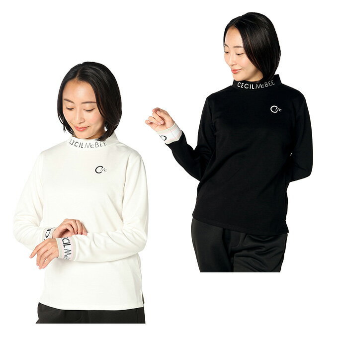 【全品対象最大10％OFFクーポン 2025/11/30 0:00〜12/11 1:59】セシルマクビー グリーン(CECIL McBEE green) ゴルフウェア 長袖シャツ レディース 袖ラインモックネック長袖SH CGF2402TE 【2025年秋冬モデル】