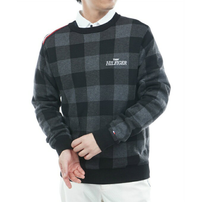トミーヒルフィガーゴルフ(TOMMY HILFIGER GOLF) ゴルフウェア セーター メンズ チェックジャガード クルーネックニット THMA571 【2025年秋冬モデル】