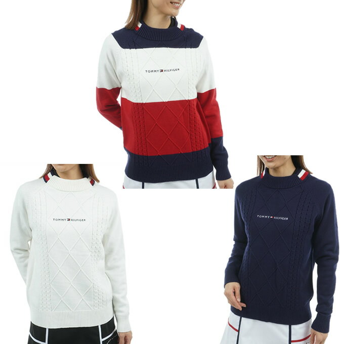 トミーヒルフィガーゴルフ(TOMMY HILFIGER GOLF) ゴルフウェア セーター レディース マシュマロタッチケーブル柄ハイネックニット THLA582 【2025年秋冬モデル】