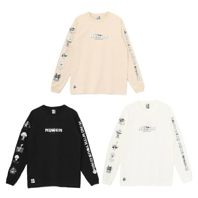 ブービーバードが忍者に変身！あそびゴコロ満載のロングスリーブTシャツ ■カラー：Black、Greige、White ■サイズ： S ( 着丈/64cm、肩幅/43cm、身幅/52cm、裄丈/81cm、袖丈/60cm ) M ( 着丈/66cm、肩幅/44cm、身幅/54cm、裄丈/83cm、袖丈/61cm ) L ( 着丈/68cm、肩幅/46cm、身幅/56cm、裄丈/85cm、袖丈/62cm ) XL ( 着丈/70cm、肩幅/48cm、身幅/58cm、裄丈/87cm、袖丈/63cm ) XXL ( 着丈/72cm、肩幅/49cm、身幅/60cm、裄丈/89cm、袖丈/64cm ) ※製品によって仕上りサイズに多少の誤差がありますのでご了承下さい。 ■素材：Cotton100% ■原産国：中国 ■デザイン： 忍者をモチーフにしたあそびゴコロ満載のロングスリーブTシャツ。程よくゆとりのあるボックスシルエット。左袖には忍者風にアレンジを加えた「HANG WITH YOUR CHUMS」を、右袖にはブービーバードが忍法を繰り出す姿をプリント。右袖のデザインには蓄光プリントを採用し、暗闇では隠れていた漢字が浮かび上がるユニークな仕掛けを施しました。フロントの「NINNIN」の文字と、素早く駆け抜けるブービー忍者のデザインも必見です。 キッズサイズの展開もあるので、親子でおそろいコーデもおすすめ◎ ■素材特性： タフな空紡糸で編んだコットン100％を使用。耐久性に優れ、型崩れしにくいしっかりとした生地感が特徴。表面には起毛感があり、あたたかな肌触りで一枚で着やすいのも魅力です。 ■仕様： 生地の厚さ/やや厚い フィット感/普通 透け感/Whiteのみあり 伸縮性/ややあり ※画像の商品は光の照射や角度により、実物と色味が異なる場合がございます。 検索ワード：アウトドアウェア トレッキングウェア ロンT ロングスリーブ 長そで