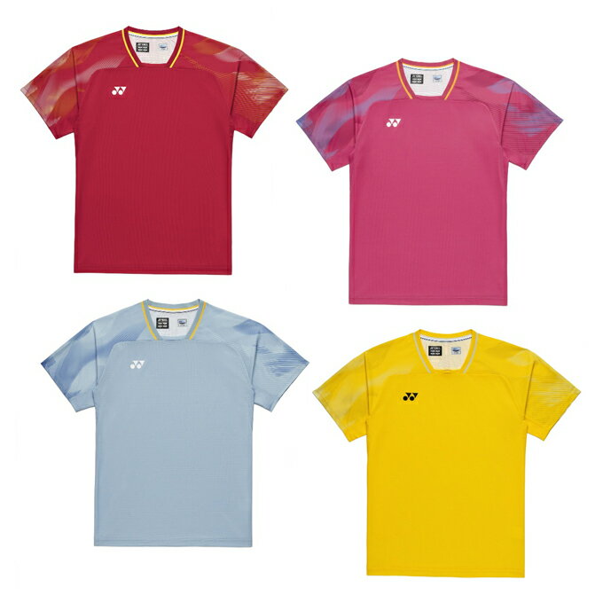 ■カラー： 212BRR ( ブライトレッド ) 327MG ( マゼンダ ) 653JWLB ( ジュエルブルー ) 221YM ( ヤマブキ ) ■サイズ：M、L、O ■素材： 身頃/ポリエステル87%、合成繊維 ( ポリスチレン ) 13% 切替部/ポリエステル83%、合成繊維 ( ポリスチレン ) 17% ■特長： ・ベリークール ・Precision Move ・エアリリース ・UVカット ・吸汗速乾 ・ストレッチ ・制電 ・ポリジン ・日本バドミントン協会審査合格品 ■原産国：日本 検索ワード：半袖ポロシャツ 半袖シャツ 半そで Tシャツ プラクティスシャツ スポーツウェア ウェア ウエア