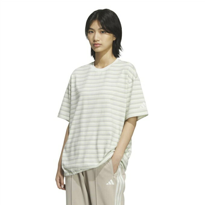 Ladies Wear - 【条件達成で最大10万ポイント獲得のチャンス！4/20〜4/30】アディダス(adidas) Tシャツ 半袖 レディース スタジアム クローム オーバーサイズフィット マルチストライプ 半袖Tシャツ KF8219 DK594