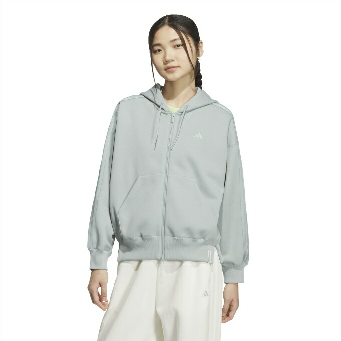 【全品対象最大3万ポイント還元＆10％OFF！ 3/4 20:00〜3/11 1:59】アディダス(adidas) スウェットパーカー レディース エッセンシャルズ プラス スリーストライプス スペーサーニット ルーズフィット フルジップ パーカー KF8278 L5529
