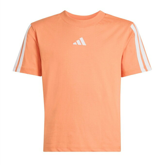 どんなシーンにもマッチするオールコットンTシャツ。 さまざまなシーンに使える、カジュアルなアディダスのジュニア用Tシャツ。きっと毎日のワードローブに欠かせないアイテムになるはず。柔らかなファブリックを使用してレギュラーフィットに仕上げ、ちょっとした用事をこなすときも、友達と出かけるときも、快適な着心地が続く。シグネチャーのスリーストライプスと刺しゅうのロゴをあしらった、昼から夜までシームレスに使えるTシャツ。 ■カラー：OR ( KD8553 ダスキーオレンジ/ホワイト ) ■サイズ：130、140、150、160 ■素材：綿100% ( シングルジャージー ) ■特長： ・レギュラーフィット ・クルーネック 検索ワード：キッズ 半そで ショートスリーブ