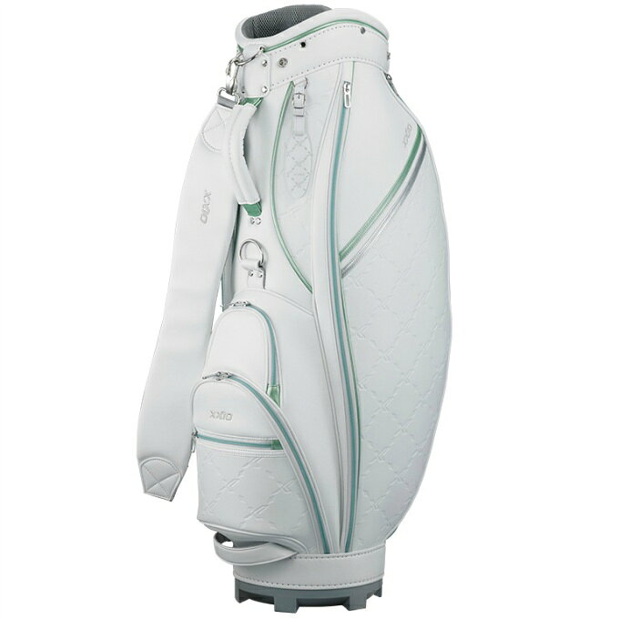 ■カラー：WH/TMT ( ティールミント ) ■サイズ：8.5型 ■口枠：4分割 ■重量：2.5kg ■素材：合成皮革 ( P.U. ) ■特徴：軽量モデル ■タッグ：オリジナル ■ネームプレート：記名式 ■原産国：中国 ■特徴： セパレーター内蔵/本体内部をセパレーターで区切ることによりクラブの出し入れがしやすく、シャフトに傷がつく不安を解消します。 フルオープンポケット/開口が大きく、楽に出し入れができます。 ボトムハンドル/車のトランクでの出し入れや持ち運びに便利なハンドルです。 47インチのクラブに対応 検索ワード：ゴルフ キャディーバッグ キャディーバック