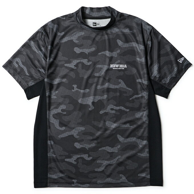 目の細かいポリエステル100％のマイクロ鹿の子素材を使用したミッドネックTシャツ。 ・FW24シーズン登場のデジタルカモ柄を、着用しやすいカラーリングで昇華転写。 ・脇と袖下は通気性に優れたメッシュ素材で切り替え。 ・吸汗速乾性・UVカット・抗菌加工を備え、春夏シーズンに最適な機能性。 ■カラー：ブラック ■サイズ：M、L、XL ■素材：ポリエステル ■原産国：中国 検索ワード：半そで