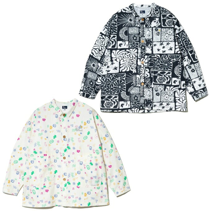go slow caravanオリジナル総柄シリーズ☆ go slow caravanオリジナル総柄シリーズのシャツジャケット オリジナルの【クレイジードリーム】柄と【ヒッピーカーニバル】柄を採用し、どちらもブランドらしい世界観を楽しめます。シャツ感覚でさっと羽織れる軽やかな着心地で、季節の変わり目にも活躍。シンプルなコーディネートにプラスするだけで、スタイリングの主役になる一枚です。 ■カラー： BK(Hカーニバル)(ブラック) IV(Cドリーム)(アイボリー) ■サイズ：レディスF(1) F(バスト/63cm、着丈/73cm、袖丈/51.5cm、肩幅/62cm) ※製品によって仕上りサイズに多少の誤差がありますのでご了承下さい。 ■素材：綿100% 検索ワード：アウトドアウェア トレッキングウェア 長そで