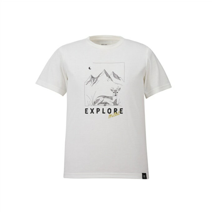 山の風景と動物を組み合わせたミレーオリジナルデザインTシャツ 山と動物を組み合わせたグラフィックTシャツです。薄手で速乾性の高いポリエステル生地はコットンのように柔らかな肌触り。自然でゆったりめのシルエットはフィールドから街までシーンを選ばず着回せます。その他UVプロテクションや襟、脇に配置した抗菌消臭デオドラントテープなど、アクティブなシーンでの実用性にも優れています。 ■カラー：FOGGY DEW ■サイズ(cm)： M（EU-S） ( 着丈/60、肩幅/39、身幅/48.5、袖丈/19 ) L（EU-M） ( 着丈/62、肩幅/40、身幅/51、袖丈/20 ) ※製品によって仕上りサイズに多少の誤差がありますのでご了承下さいませ。 ■素材：フルダル プレーン ポリエステル100% クイックドライ ■重量：136g ■機能：速乾性、UVカット、抗菌・消臭 ■装備： ・コットンのような肌触りのポリエステル100%のグラフィックTシャツ ・かいた汗を素早く拡散する優れた速乾性 ・UPF20～40のUVプロテクション ・襟裏と脇下に抗菌消臭効果のあるデオドラントテープを使用 ・レギュラーフィット 検索ワード：アウトドアウェア トレッキングウェア 半そで ショートスリーブ