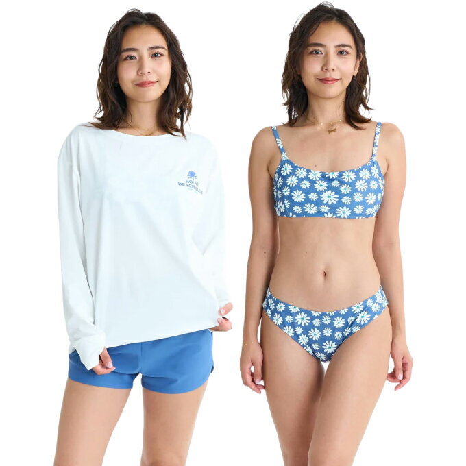 乐天商城 - ロキシー(ROXY) 水着 ビキニ レディース CORAL DAYS 4点セット 長袖ラッシュT ボードショーツ 付き ビキニ セット RSW261007-BLU 【国内正規品】【2026年春夏モデル】