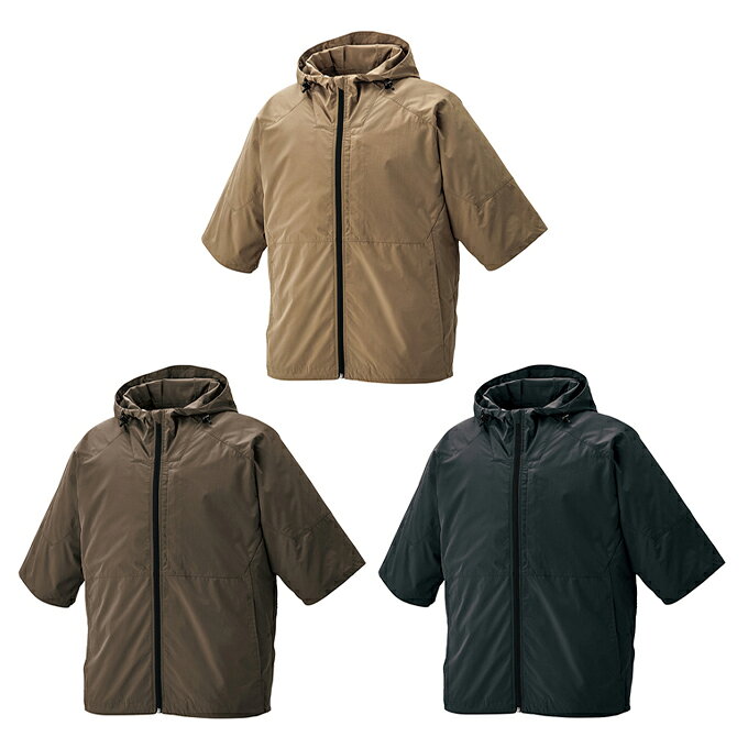 ■カラー： カーキ(025) ベージュ(002) チャコール(014) ■サイズ(実寸サイズ)：M、L、XL、3L M(着丈/71cm、裄丈/58cm、胸廻/118cm) L(着丈/73cm、裄丈/60cm、胸廻/122cm) XL(着丈/75cm、裄丈/62cm、胸廻/126cm) 3L(着丈/77cm、裄丈/64cm、胸廻/134cm) ※製品によって仕上りサイズに多少の誤差がありますのでご了承下さいませ ■素材：ポリストレッチ ポリエステル100% ・ファスナー/コイル(スライダー/金属) ■特長：撥水 ※ファン、バッテリー、ケーブルは別売りです。 検索ワード：作業着 作業服 ワークウェア 仕事着 DIY 空調作業服 熱中症対策 冷却 上着 アウトドア