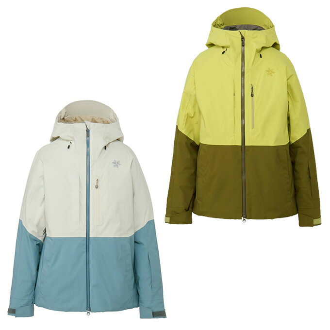 落ち着いた色合いを基調にデザインした、中わた入りの女性用スキージャケット。 ソリッドカラーとツートーンカラーの2タイプで展開しています。 メイン素材には、防水透湿性と伸縮性を兼ね備えた2層構造のダーミザクス生地を使用。 中わたには、湿潤時でも保温性を保ちやすいポリエステル保温材を封入。 水分を含みにくく、ロフトの低下を抑えながら、軽量でドライな衣服内環境をサポートします。 裏地には運動追従性に優れたストレッチ素材を使用し、背中には遠赤外線を吸収して発熱するフィルサーモ素材のバックパネルを配置。 アームホール部は切り替えのない独自設計で、動きやすさにも配慮しています。 シルエットは女性の体型に合わせたレギュラーフィット。 フードはヘルメット対応サイズで、襟元はファスナーを開けた状態でも防風性を保ちやすい設計です。 袖口には、強度とフィット感を両立したオリジナルタブを採用。 両脇には衣服内の温度調整をサポートするベンチレーションを備えています。 ■カラー：GREENBAN、MWH/AINEZU ■サイズ：1（S）、2（M）、3（L） ■素材：＜表地＞ポリエステル50%、複合繊維（ポリエステル）50%（コーティング等樹脂加工） ＜裏地＞身頃上部/ポリエステル100%/身頃下部/ナイロン100%（コーティング等樹脂加工）/袖上部/ナイロン100%/袖下部/ポリエステル100% ＜中わた＞ポリエステル ■原産国：ベトナム