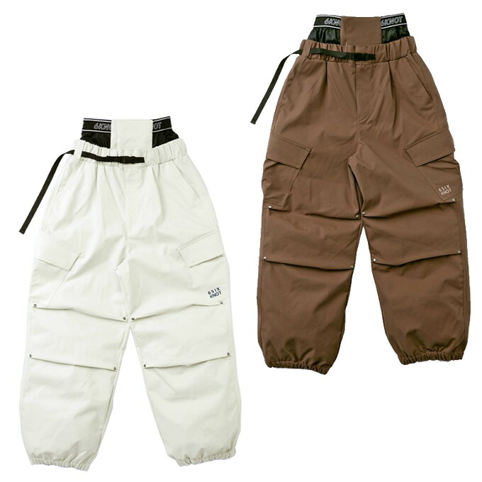 2レイヤー素材。ミドルシルエットのカーゴパンツ。ワークテイストのツイル生地採用。 ■カラー：LIGHTBROWN、OFF WHITE ■サイズ(cm)： S ( ウエスト/68-99、ヒップ/57.2、渡り幅/37、股上/34.5、股下/69.5、裾幅/20-29、総丈/104 ) M ( ウエスト/71-103、ヒップ/59.2、渡り幅/38、股上/36、股下/71.5、裾幅/21-30.5、総丈/107.5 ) ※製品によって仕上りサイズに多少の誤差がありますのでご了承下さいませ。 ■素材：ポリエステル100％ ■原産国：中国製 ■着用感：ミドルシルエット ■機能：耐水圧16000mm ■セット商品/シリーズ商品：6K2617 CHOCOLATE 検索ワード：スノボ スノボー