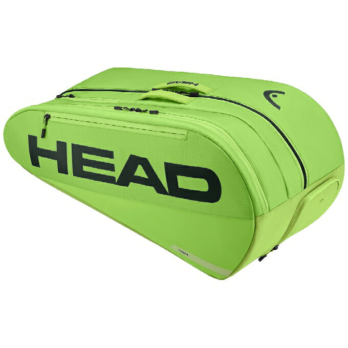 ラケットバッグの定番として、長年にわたり進化してきた9本入バッグ。HEADのブランド・アイデンティティーを纏う精悍なデザインはレベルを問わず使っていただける信頼のバッグ。 ■カラー：SG ( シャープグリーン ) ■サイズ：76.5×33×32cm ※製品によって仕上りサイズに多少の誤差がありますのでご了承下さい。 ■素材：ポリエステル85%、ポリウレタン15% ■特長： ・ラケット収納9本可能 ・ラケットを高温から保護するCCT+コンパートメント ・シューズコンパートメント ■原産国：中国 検索ワード：ラケットバッグ ラケットケース ラケット バッグ テニス 硬式テニス ソフトテニス テニス用品 バドミントン テニスバッグ テニスバック バドミントンバック バドミントンバック トーナメントバッグ スクール 遠征 試合 部活 合宿