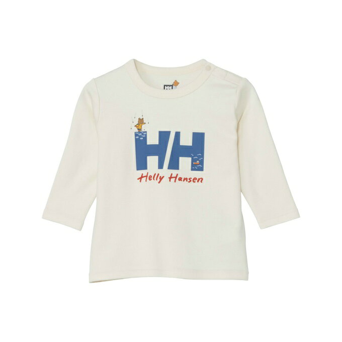 HELLY HANSENのアイコン、ヘリーベアをあしらったベビー用Tシャツ ■カラー：IV( アイボリー ) ■サイズ：90 ■表素材：レーヨンオーガニックコットン度詰めスムース(綿50%、レーヨン50%) ■原産国：中国 ■特徴：・HELLY HANSENのオリジナルストーリーから生まれた、HELLY BEARコレクション・フロントのグラフィックで、海にまつわるメッセージを表現 ■生地・素材：・オーガニックコットンとレーヨンを組み合わせ、スムース組織で編み立てた生地・やわらかくなめらかな肌触り・吸湿性が高い2つの素材を使い、汗をかいても衣服内環境を快適に保てる ■機能・デザイン：・子どもたちに「自然とのつながり」「冒険心」「自尊心」「好奇心」を伝える、HELLY HANSENのオリジナルストーリー。そこに登場するヘリーベアをアイコンにした、HELLY BEARコレクション・HELLY BEARコレクションは、着ていて楽しく、知育にもなるアイデアを盛り込んでいるのが特徴・フロントにあしらったヘリーベアとロゴのデザインは、「海の水が蒸発して、雲になって、雨が降り、それが海の水につながる」という水の循環のメッセージを込めている・着脱させやすい肩ボタン仕様・におい対策として、抗菌防臭のポリジン・ステイフレッシュ加工を採用 ■おすすめシーン：・アウトドア・ライフスタイル 検索ワード：アウトドアウェア トレッキングウェア 長そで