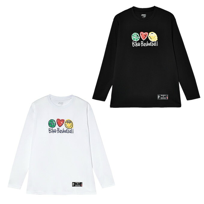 Love&amp;PeaceをモチーフにしたBIKEの新しいキャラクターデザインのW'sプラクティスシャツ ■カラー：0100WH、0500BK ■サイズ(cm)： M ( 身幅/53、着(身)丈/71、袖丈/57.5 ) L ( 身幅/55、着(身)丈/73、袖丈/58.5 ) ※製品によって仕上りサイズに多少の誤差がありますのでご了承下さいませ。 ■素材：ポリエステル100% ■原産国：中国 ■機能：吸汗速乾 検索ワード：長袖Tシャツ プラクティスシャツ 長そで Tシャツ 機能Tシャツ バスケットボール バスケ ウエア