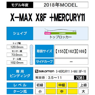 サロモン salomon メンズ レディース スキー板セット 金具付 X-MAX X8F+MERCURY11 402465 【取付無料】