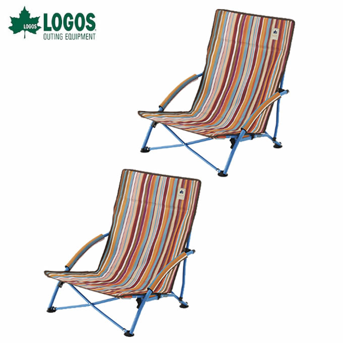 ロゴス アウトドアチェア2点セット ストライプ あぐらチェア-AH オレンジ R13AH004 LOGOS