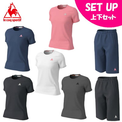 ルコック le coq sportif 半袖Tシャツ ハーフパンツ セット レディース ワンポイント半袖機能Tシャツ+ハーフパンツ QMWPJA30ZZ+QMWPJD20ZZ