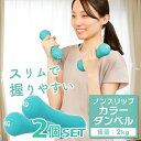 【全品対象最大10%OFF!11/20 20:00〜11/27 1:59】ダンベル 2kg ブルー 2個セット すべりにくい ノンスリップ カラー ダンベル お...