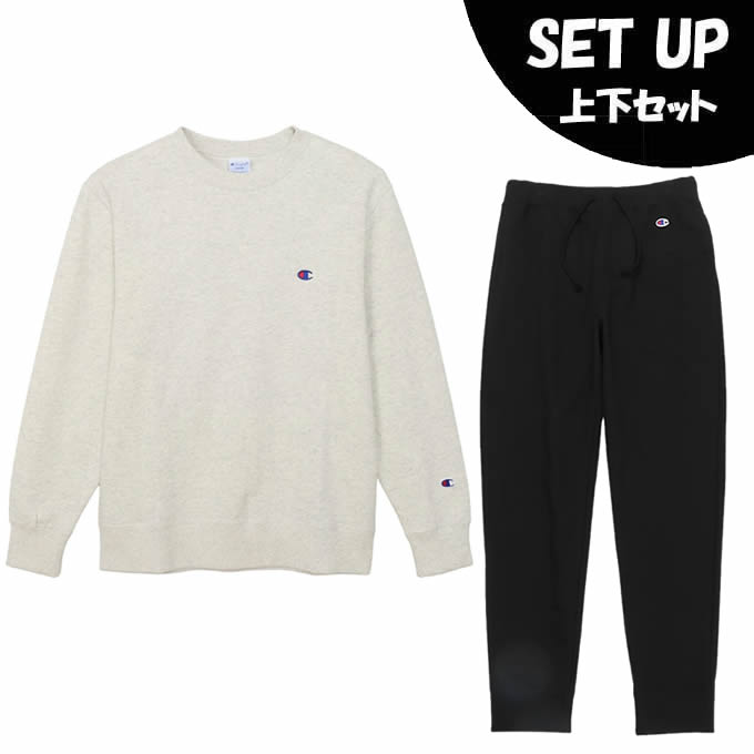 【トップス】 Champion（チャンピオン）のスウェットシャツは、「ザ キング オブ スウェットシャツ」と評されるほど、世界中の多くのファンに愛されてきました。環境に配慮して生産されたサステナブルなアメリカ綿とリサイクルポリエステルをブレンドした、裏毛素材のクルーネックスウェットシャツです。ポリエステル糸を芯としてその周りをコットンでカバーする特殊な糸を部分的に使用。肌触りの良いコットンの風合いを活かしつつ、コットン100％に比べて乾きやすく型くずれしにくいのが特長です。シーンやシーズンを選ばず着用できるユーティリティアイテムで、豊富なカラーバリエーションも魅力です。左胸にブランドカラーのCロゴ刺繍入り。 ■カラー：810(オートミール) ■サイズ： M ( 身丈 (cm)/67、身幅 (cm)/55、肩幅 (cm)/46、袖丈 (cm)/60 ) L ( 身丈 (cm)/70、身幅 (cm)/57、肩幅 (cm)/48、袖丈 (cm)/62 ) XL ( 身丈 (cm)/73、身幅 (cm)/59、肩幅 (cm)/50、袖丈 (cm)/64 ) ※製品によって仕上りサイズに多少の誤差がありますのでご了承下さいませ。 ■素材： CVC French Terry（80/20） 本体/ コットン80% ポリエステル20% リブ部分/ コットン95% ポリウレタン5% ■製造国：インドネシア ■特徴： 刺繍 リサイクルポリエステル使用 Cotton USA使用 【ボトムス】 Champion（チャンピオン）のスウェットシャツは、「ザ キング オブ スウェットシャツ」と評されるほど、世界中の多くのファンに愛されてきました。環境に配慮して生産されたサステナブルなアメリカ綿とリサイクルポリエステルをブレンドした、裏毛素材のスウェットパンツです。ポリエステル糸を芯としてその周りをコットンでカバーする特殊な糸を部分的に使用。肌触りの良いコットンの風合いを活かしつつ、コットン100％に比べて乾きやすく型くずれしにくいのが特長です。ヒップから裾にかけて細くなるテーパードシルエットで、裾口はリブ仕様。シーンやシーズンを選ばず着用できるユーティリティアイテムです。 ■カラー：090(ブラック) ■サイズ： M ( 股上 (cm)/31、股下 (cm)/70、平置きでのウエスト幅 (cm)/36、渡り幅 (cm)/31、平置きでの裾口幅 (cm)/13 ) L ( 股上 (cm)/32、股下 (cm)/72、平置きでのウエスト幅 (cm)/38、渡り幅 (cm)/32、平置きでの裾口幅 (cm)/14 ) XL ( 股上 (cm)/33、股下 (cm)/74、平置きでのウエスト幅 (cm)/40、渡り幅 (cm)/33、平置きでの裾口幅 (cm)/15 ) ※製品によって仕上りサイズに多少の誤差がありますのでご了承下さいませ。 ■素材： CVC French Terry（80/20） 本体/ コットン80% ポリエステル20% リブ部分/ コットン95% ポリウレタン5% ■製造国：インドネシア ■特徴： ヒップパッチポケット リサイクルポリエステル使用 Cotton USA使用 検索ワード：トレーニングウェア スウェット上下セット