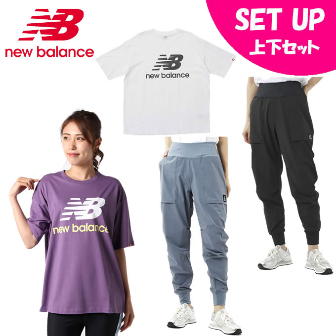 ニューバランス 半袖Tシャツ パンツ セット レディース Essentials スタックドロゴTシャツ+NB All Terrain クロップパンツ WT03519+WP11590 new balance