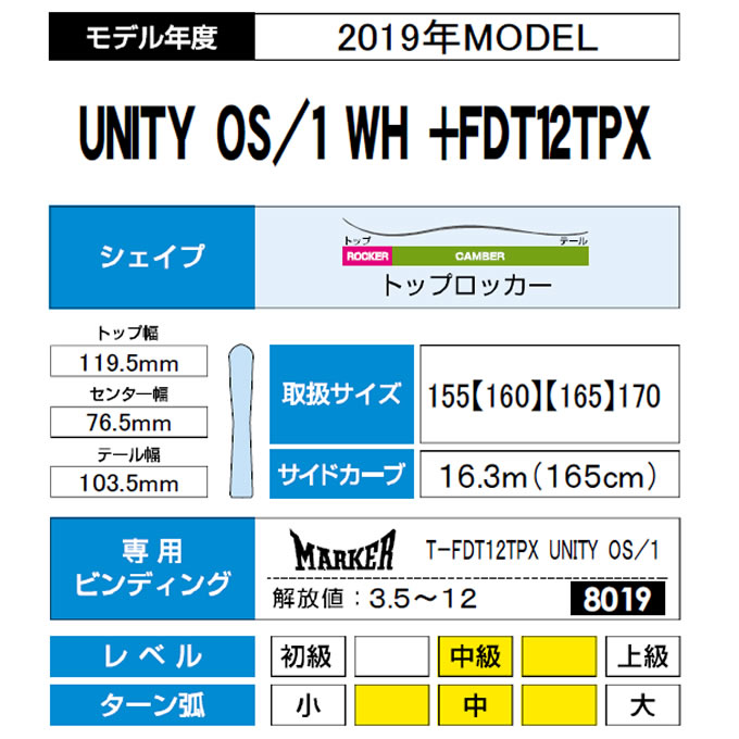 オガサカ OGASAKA スキー板 セット金具付 メンズ UNITY OS/1 WH + FDT12TPX【WAX】