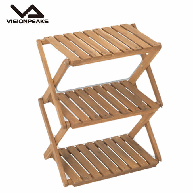 【8/1(日)0:00-8/11(水)1:59 まとめ買いクーポン発行中】 ビジョンピークス VISIONPEAKS キャンプ ラック アカシア ウッドラック3段 VP160402H03 od