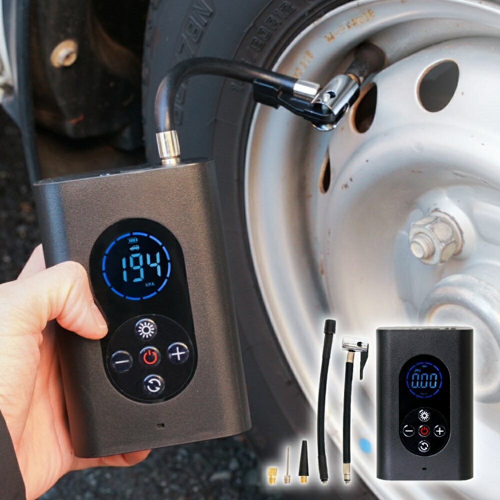 【全バルブ対応】 空気入れ 電動空気入れ 自転車 自動車 タイヤ ボール 仏式 米式 英式 アダプター 携帯 充電式 小型 コンパクト ポータブル電源エアコンプレッサー 365日保証 S-SEC21B サンコー od ‥