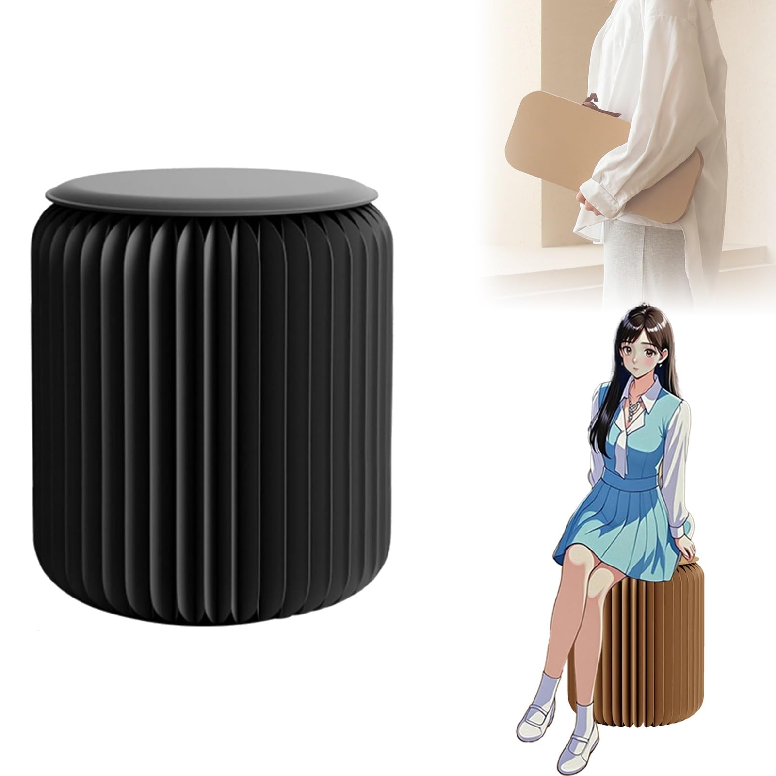 乐天商城 - 紙製 スツール 折りたたみ ペーパースツール 丸椅子 紙家具 軽量 コンパクト ポータブル PUクッション付き 耐荷重300kg 工具不要 組み立て簡単 おしゃれ 北欧風 折り畳み リビング 店舗 玄関 デパート 室内装飾