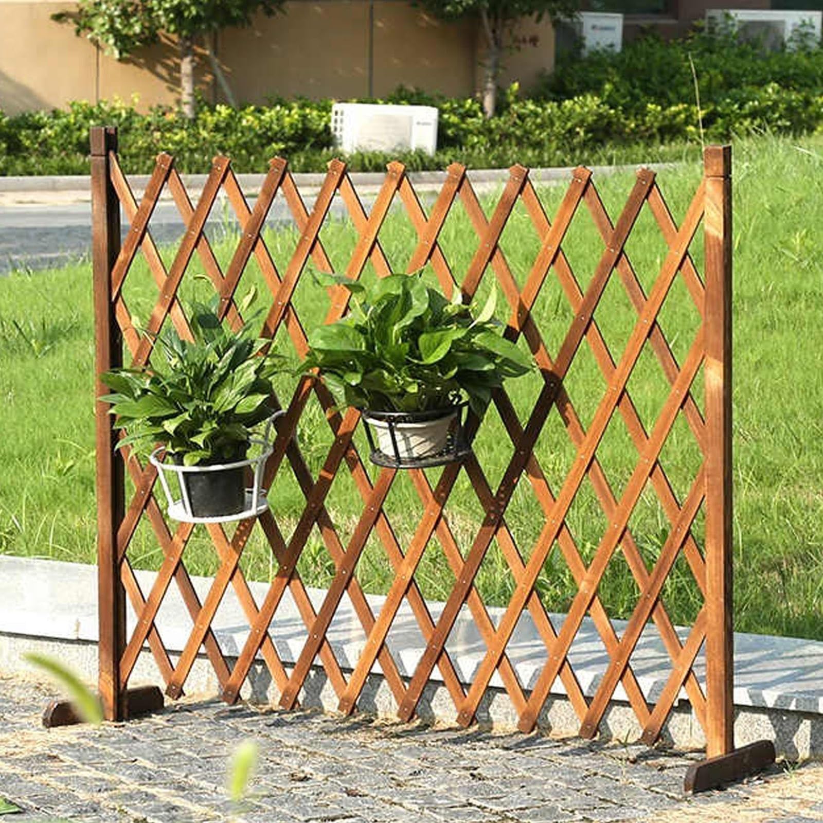 伸縮フェンス 伸縮式ウッドフェンス ガーデンフェンス ラティスフェンス 玄関用伸縮式トレリスフェンス..