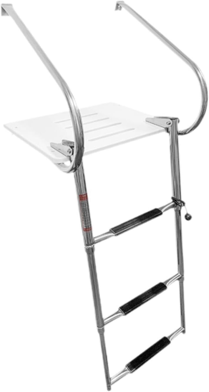 ボート梯子 伸縮 ステンレススチール製3段 インボード アウトボード トランサム プラットフォーム マリ..