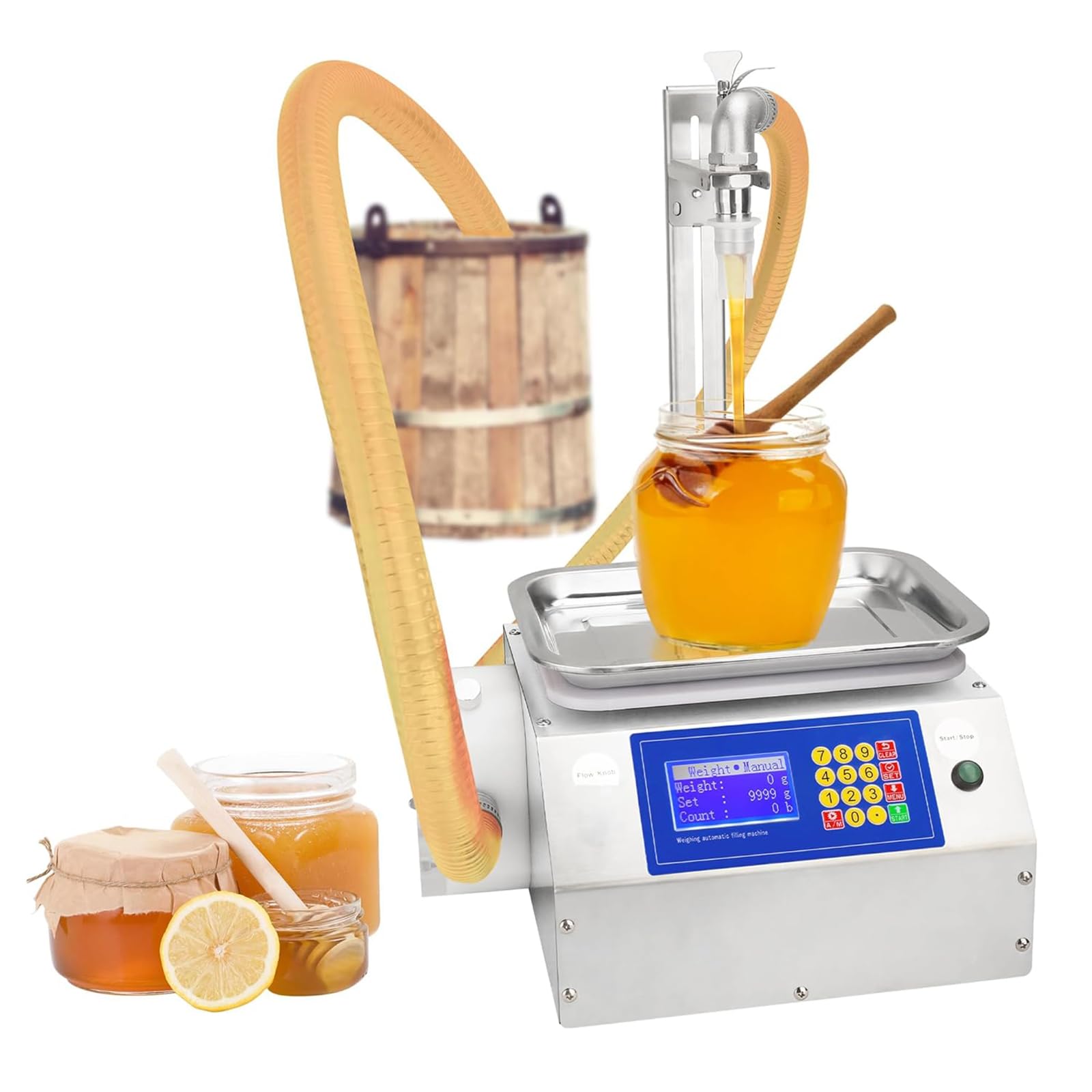 高粘度液体充填機 10-3000ml対応 3.5L/分 デジタル計量±2g 食品級ステンレス 自動減速/防滴漏 業務用（..