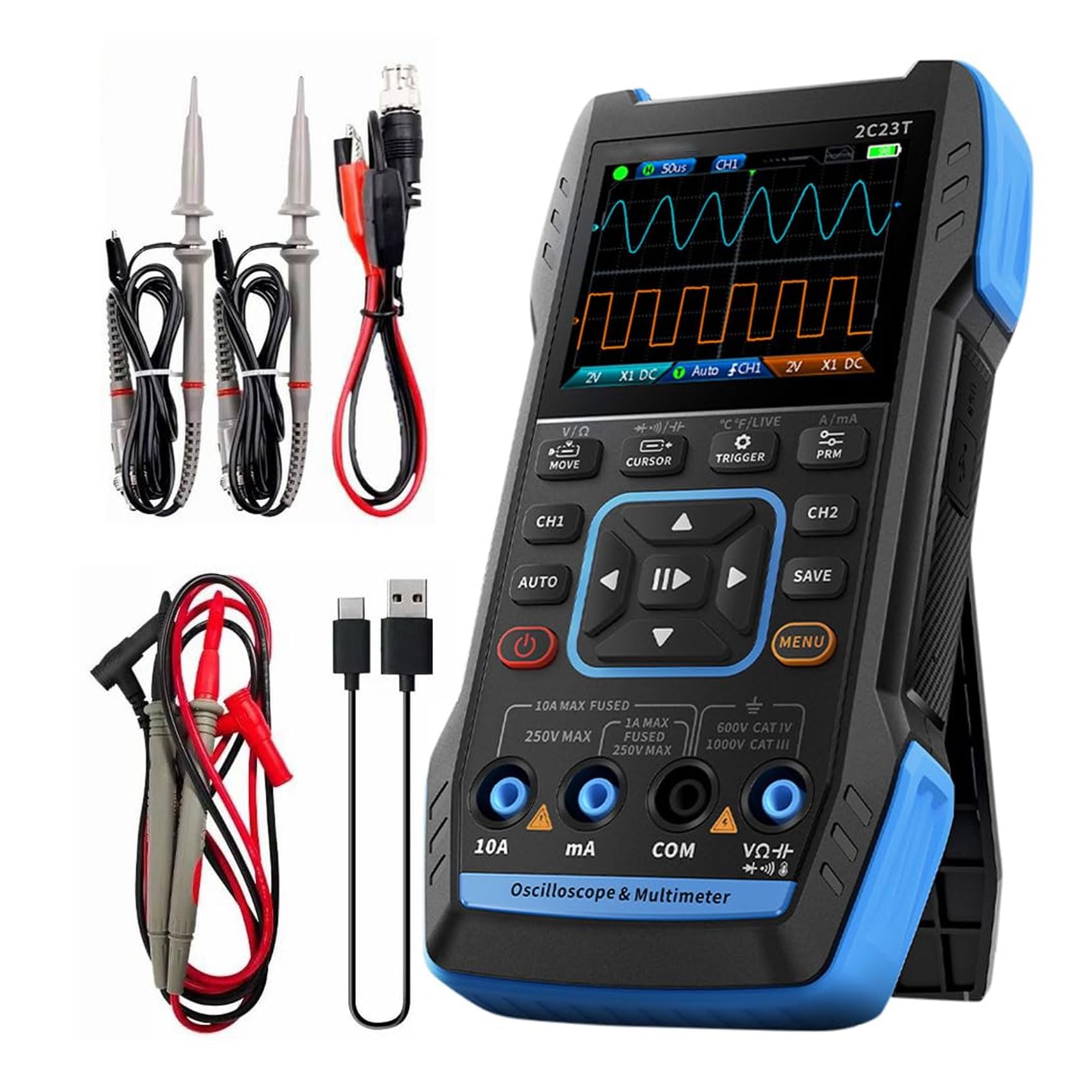2C23T 3-in-1ハンドヘルド・オシロスコープ・マルチメータ トランジスタテスター 2チャネル 10 MHz帯域..