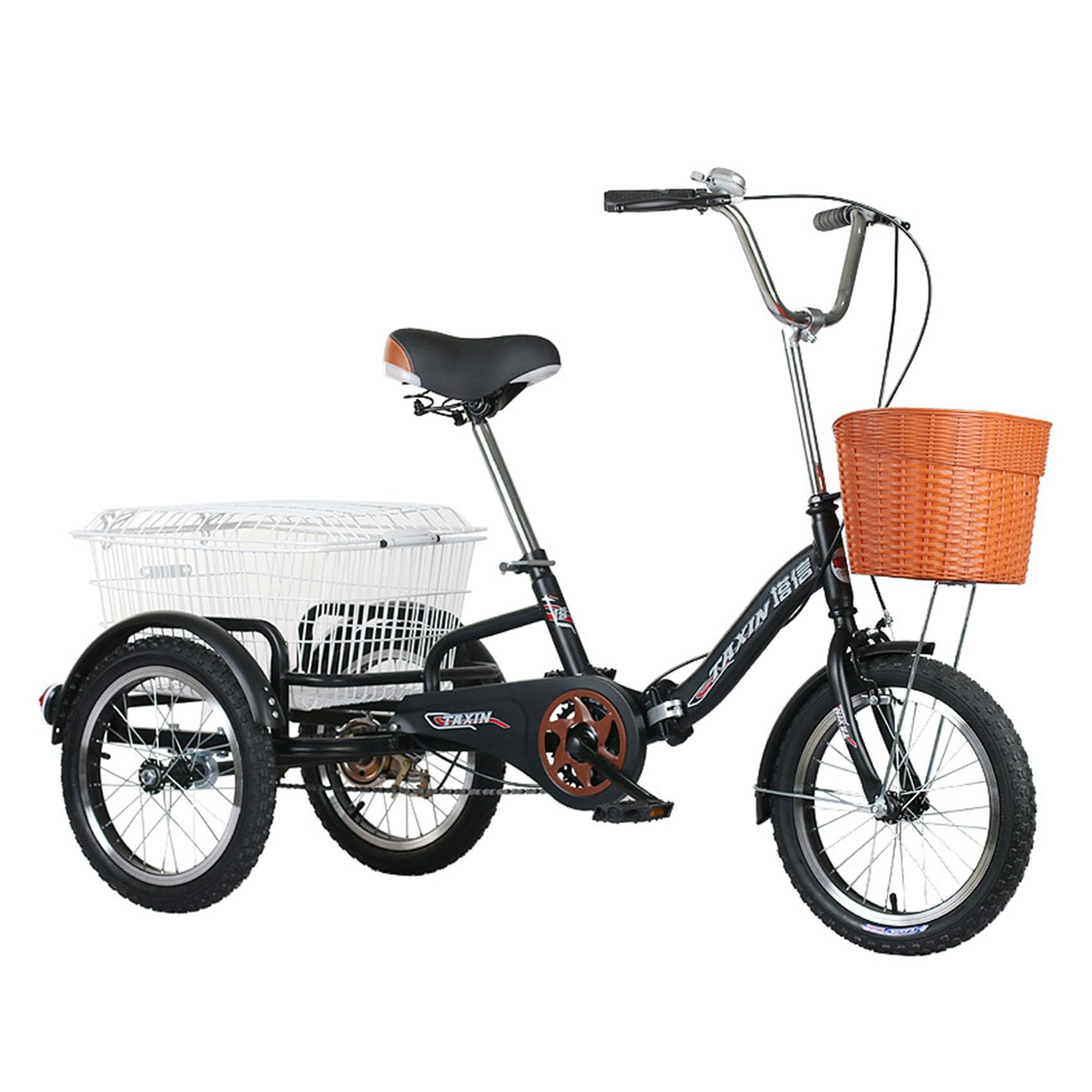 大人用三輪車 高齢者用ペダル自転車 3輪クルーザーバイク 16インチホイール 1段変速 大人用バスケット付き折りたたみ式三輪車 大型バスケット付き リクリエーション/ショッピング/ピクニック/エクササイズ/メンズ/レディースバイク