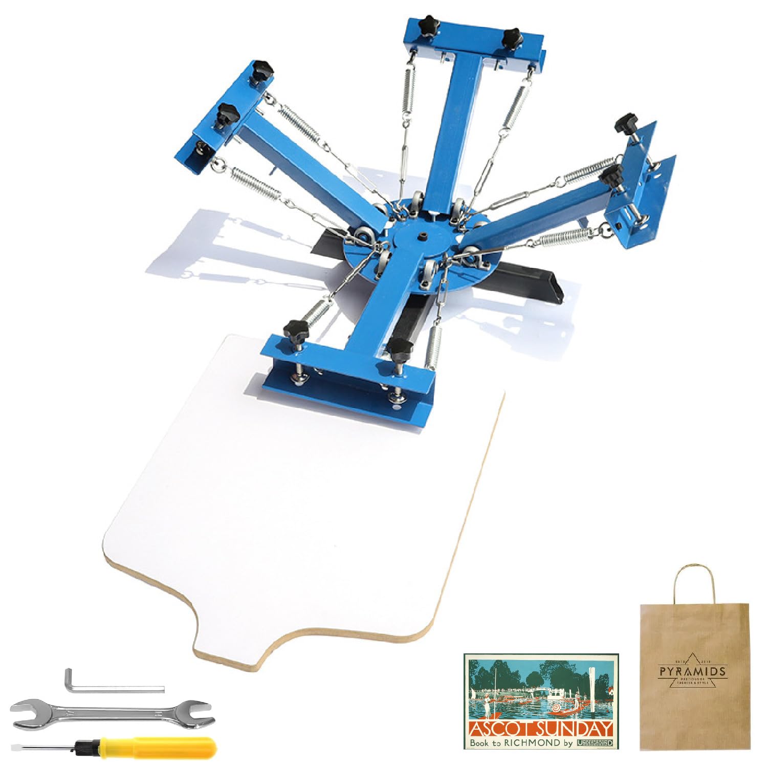 手動スクリーン印刷機 4色 360度回転 シルクスクリーン DIY印刷ツール 印刷機 プリンター 高精度 tシャツ 紙袋/クラフト紙/ビニルボトル/ステンレス/ガラス スクリーンプリント機 家庭用 手動手刷り式 組み立て簡単