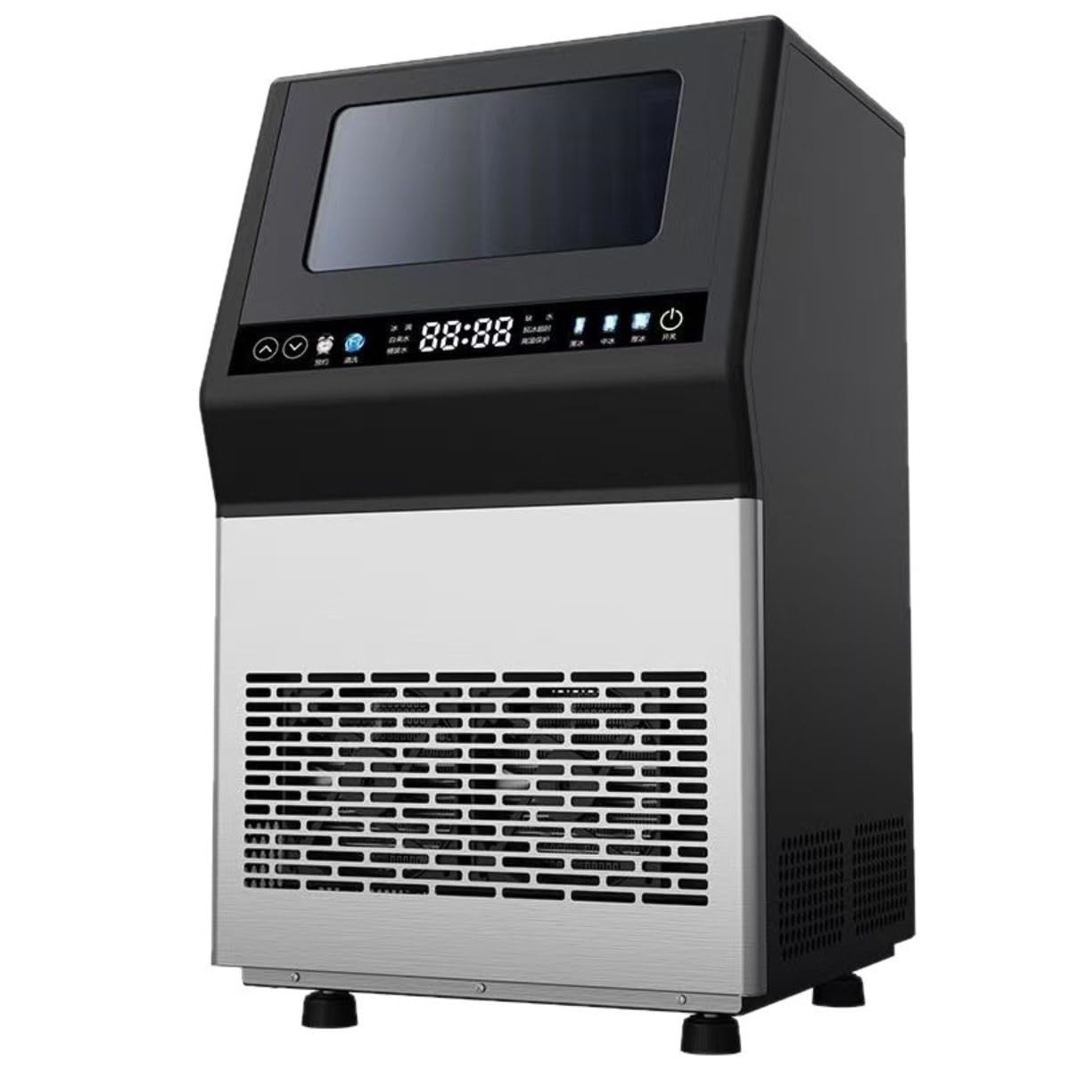 業務用製氷機は「高产能設計 + 短時間製氷」を採用，1 日あたり最大 70kg の氷を製造可能で、初回製氷時間を約 15 分に抑える。レストランのドリンク調製、オフィスの冷水供給、コンビニの冷蔵展示など、大量の氷を必要とする業務シーンで、氷不足の心配を解消しスムーズな業務運営を支援する。「多段階温度制御 + 高品質氷」で，冷凍システムにインバーター技術を搭載，氷の硬度（0～-5）を 3 段階で調整可能。飲料に溶けにくい硬質氷から、シャーベットに適した柔らかい氷まで対応，氷の透明度も高めてドリンクの見た目を向上させ、顧客への品質向上に貢献する。「ステンレス本体 + 高耐久性」で，外装と内部貯氷庫を食品級ステンレス鋼で製作，防錆耐腐食性に優れ長期間の業務使用に耐える。表面を滑らかに研磨し油汚れや水垢が付着しにくく，日常の清掃は湿布で簡単に行え，衛生基準の厳しい飲食業界でも安心して使用できる。「省エネルギー構造 + 低ランニングコスト」で，断熱材に高密度ウレタンを使用し冷気漏れを抑制，従来機に比べ約 20% の電力を節約。貯氷庫が満杯になると自動で製氷を停止する省エネモードを搭載，長時間の無駄な運転を防ぎ，業務のランニングコスト削減に貢献する。「簡易操作パネル + メンテナンス容易」で，前面に LED デジタルパネルを配置，製氷開始停止や温度調整をワンタッチで操作可能。内部の蒸発器は取り外し可能で定期的な除霜作業が簡単，故障時にはエラーコードを表示し原因特定を助け，専門知識が少なくても日常のメンテナンスを行える。