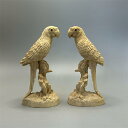 オウム 置物 2体セット(木製:ツゲ)木彫り 置物 装飾品 インテリア プレゼント (高さ12cm×巾6cm)