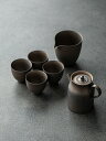 粗陶古銅色薄手ティーポット茶器セット1ポット2杯レトロ手作り金釉薬シンプルなティーポット