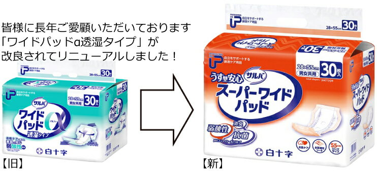 大人用紙おむつ 白十字 P.U サルバ うす型安心 スーパーワイドパッド ケース(合計180枚入[30枚×6袋]) ｜尿とりパッド 尿取りパッド 尿取りパット 尿とりパット オムツパット 大人用 介護用 紙おむつ おむつ 大人 介護用紙オムツ ｜