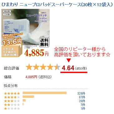 ☆あす楽対応 尿とりパッド ひまわり ニュープロパッドスーパー ケース(合計360枚入[30枚×12袋]) 1枚13.6円 男女共用[約2回吸収]【大人用 紙おむつ 介護用紙オムツ 尿とりパッド 男性用 女性用 尿取りパッド 尿とりパット 尿取りパット】