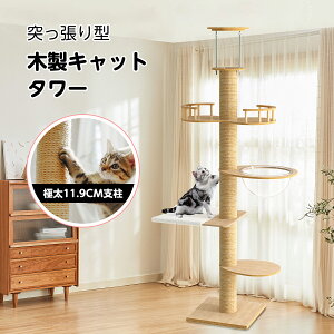 【〜23:59まで10%OFFクーポン】【4段】突っ張りキャットタワー スリム 省スペース 猫タワー 大型猫用 多頭飼い 天然麻紐 爪とぎ キャットツリ 狭い 部屋 キャットタワー見晴台 透明宇宙船 キャットタワー 木製 スリム 爪とぎ