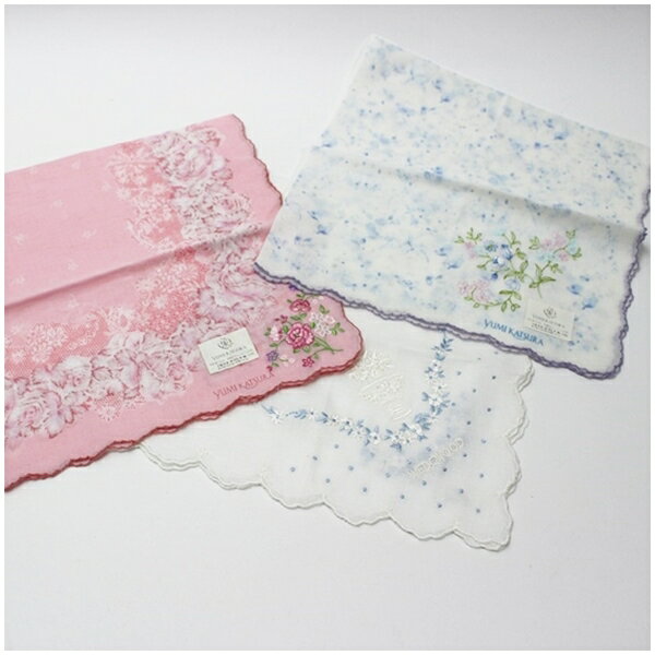 ハンカチ 3枚セット 未使用 桂由美 ウェッジウッド ホワイト ピンク 花柄 中古 Aランク YUMI KATSURA /WEDGWOOD | レディース 女性用 三枚組 【ネコポス送料無料】