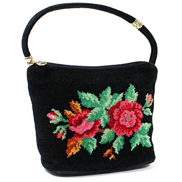 フェイラー シェニール織 ハンドバッグ ブラック 花柄 中古 ABランク FEILER｜レディース 女性 ミニバッグ 【ネコポス送料無料】